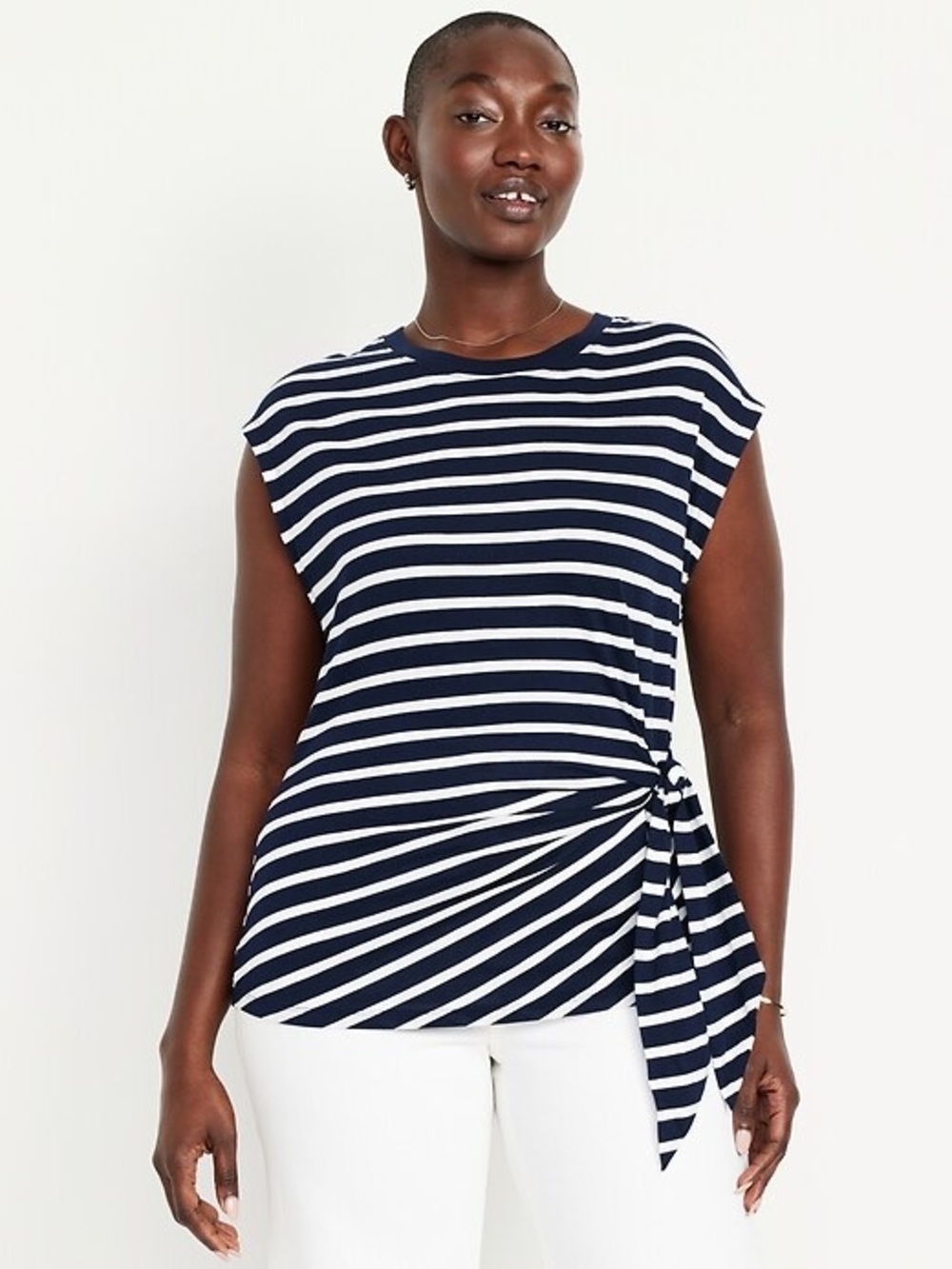 Old Navy EveryWear Side-Tie Top  navy and white nautical stripe crew neck XXL
